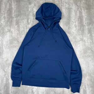 Oakley Logo Hoodie Mens Large Blue Tech Skate Ski Pullover Sweatshirt Y2K